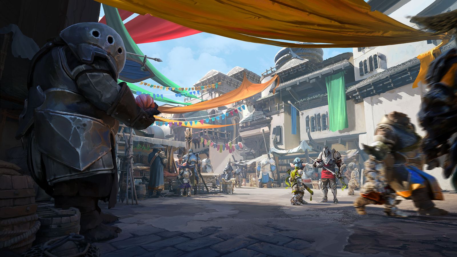 A colorful and bustling marketplace scene.
